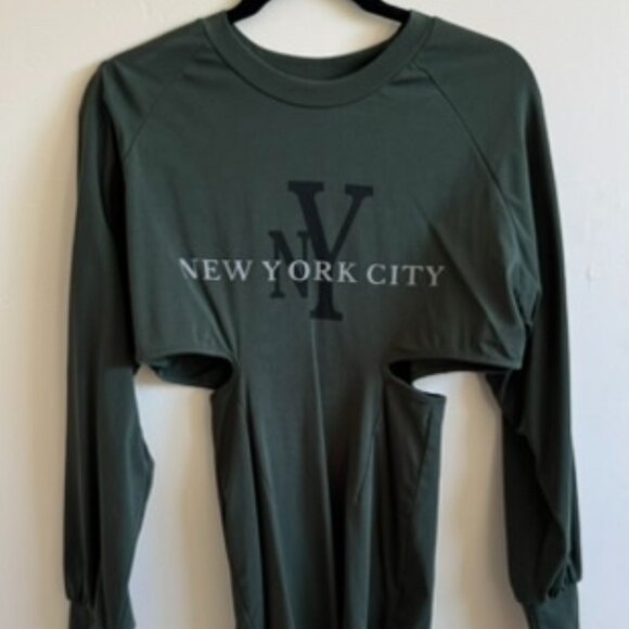 J.ING Dresses & Skirts - J.ING NYC Graphic Long Sleeve Dress | Olive Green Streetwear XS